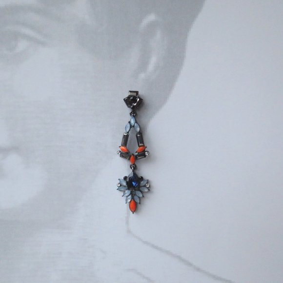 Ultra Modern Large Blue, Black and Orange Statement Chandelier Earrings - Picture 4 of 4